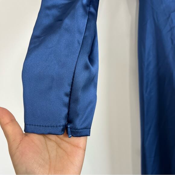 Mac Duggal 26613 Satin V Neck Long Sleeve Pleated Gown - Picture 5 of 10